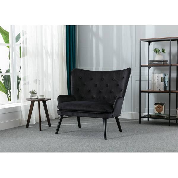 Polyester Upholstered Tufted High Back Loveseats Chair With Wood Legs