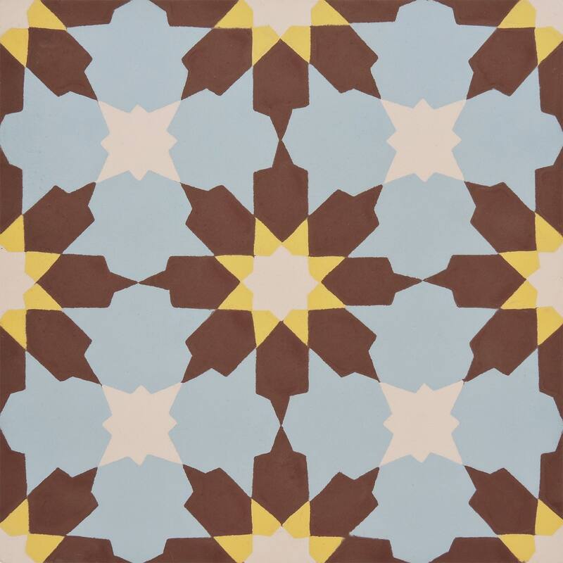 Ahfir Handmade Cement Tile, 8x8, Brown/Blue/Yellow