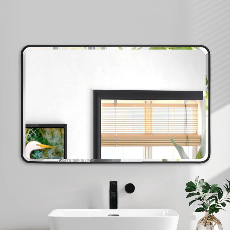 Aluminum Frame Beveled Glass Bathroom Wall Mirror with Round Corner