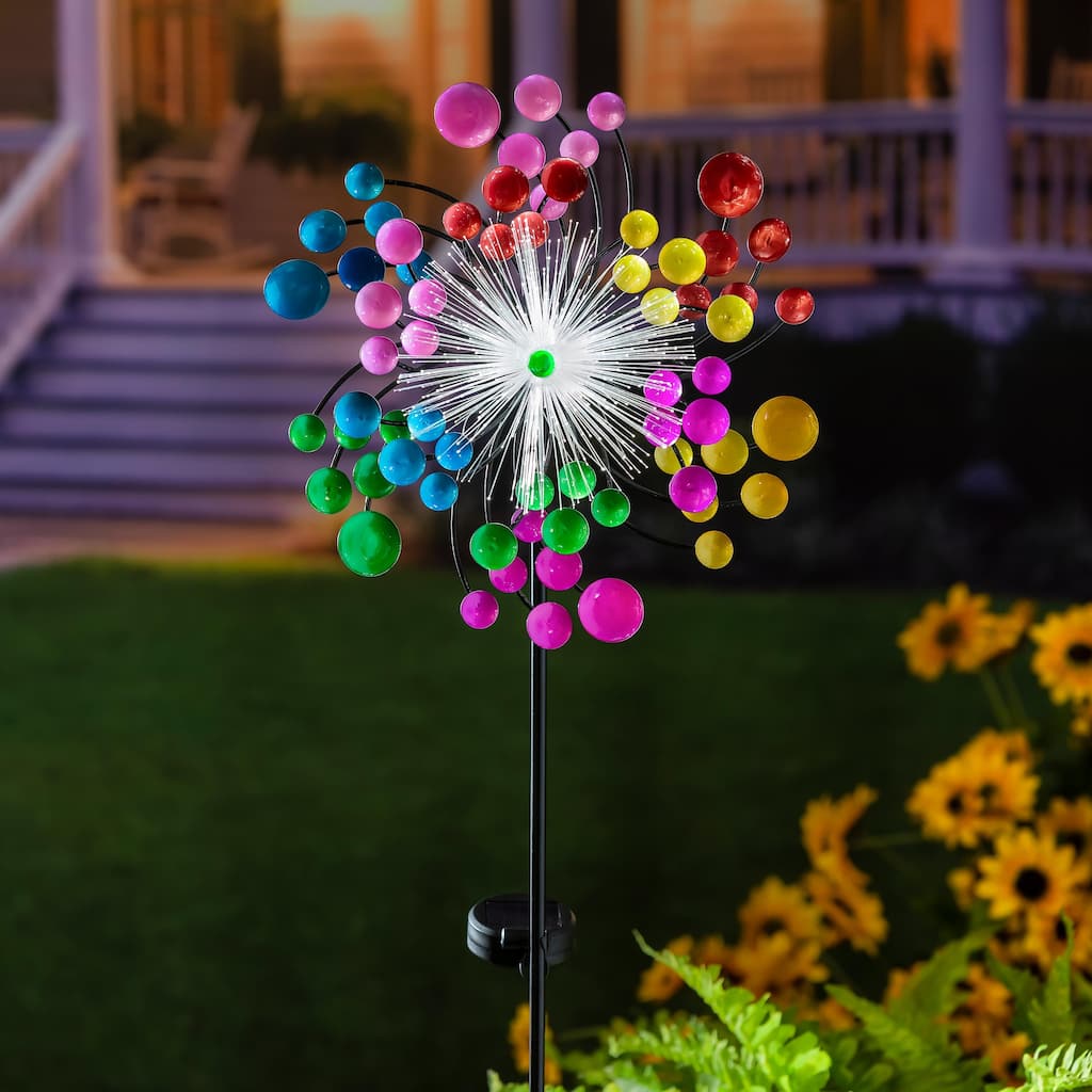 41 in. Solar Fiber Optic Color Pop Metal Wind Spinner