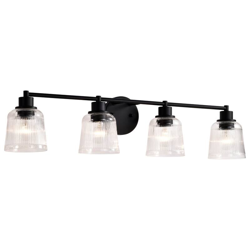 Grayson 4 Light Vanity Matte Black Finish Clear Ribbed Glass - Matte Black
