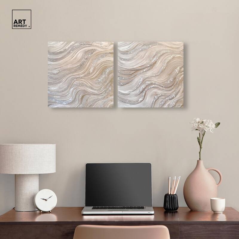 Silver Waves Set Canvas Set of 2 by Art Remedy, Gallery Wrapped