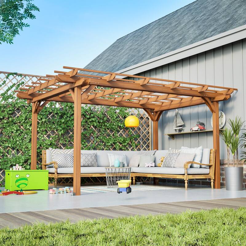 12x10 FT Outdoor Wood Pergola for Garden, Patio, and Backyard, Brown