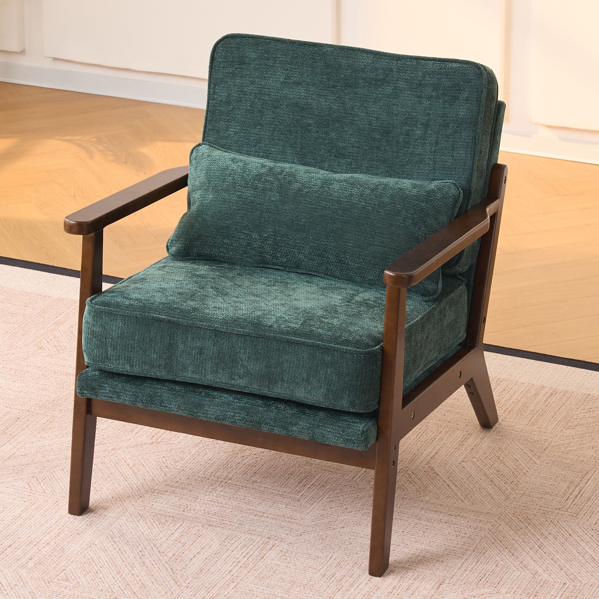 Minimalist Side Chair Vanity Chair with Wood Legs, Green Reception Chair Padded Chair Accent Chair Arm Chair