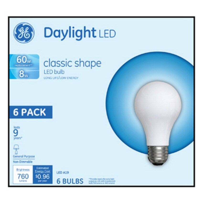Ge 91076 Dimmable Medium Base A19 All Glass Led Light Bulb 8w 6 Pack