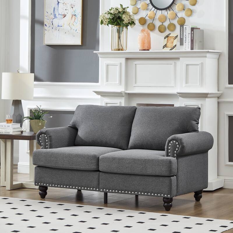 Traditional Loveseat Sofa with Round Armrests, 2 Seat Sofa Couch with Nailhead Trim and Removable Cushion