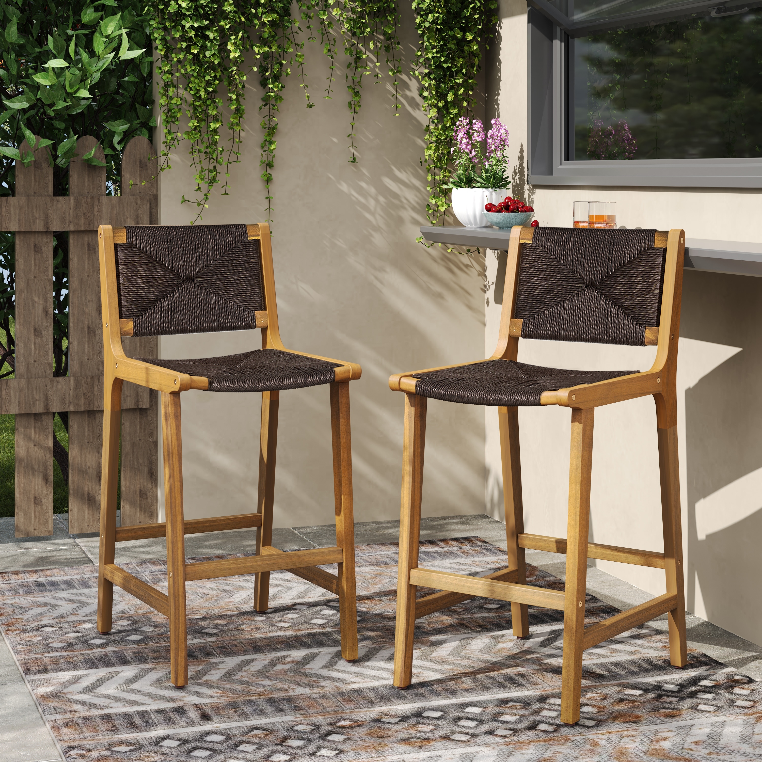 Christopher Knight Home- Branner Acacia Wood Outdoor Barstool Set