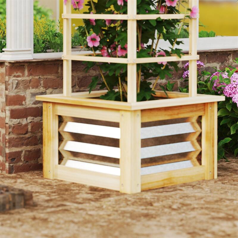 Raised Garden Bed with Fir Wood Frame and Galvanized Steel Panels - 17.7" W x 17.7" D x 35.4"H