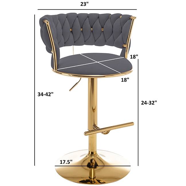 Best Quality Furniture Adjustable Velvet Barstools with Round Chrome Finish Base (Set of 2)