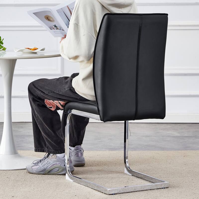 Arched Back Chair Set of 6, Faux Leather Upholstered Dining Chair with Metal Silver Leg, Home Kitchen Chair