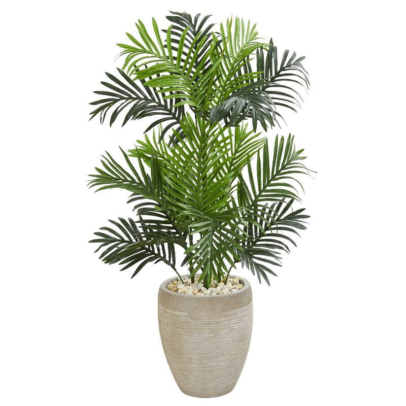 Artificial Palm Tree Indoor - 42" Realistic Green Fronds & Sand Planter - Home Decor Accent - 41-50 Inches