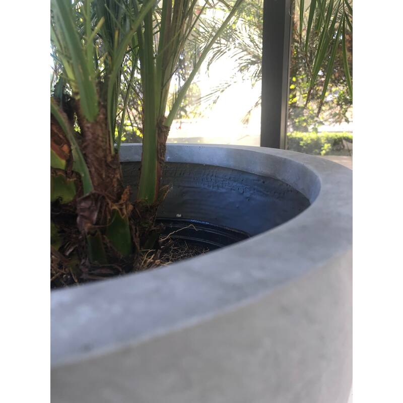 Kante 9 in. H Concrete and Fiberglass Round Bowl Planter, Outdoor Indoor Large Planters Pots with Drainage Hole