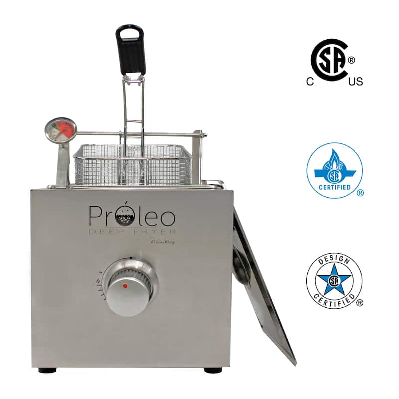 Flame King Proleo Tabletop Propane Deep Fryer with Oil Thermometer