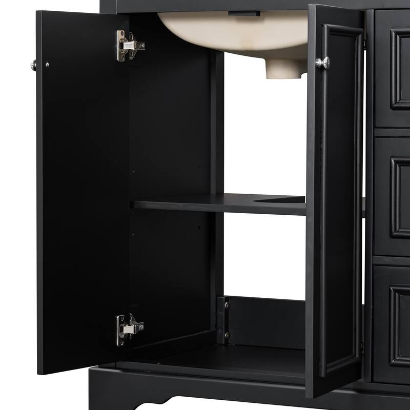 Roomfitters 36" Transitional Bathroom Vanity with Ceramic Sink, 2 Soft-Close Doors, Adjustable Shelf and 3 Drawers