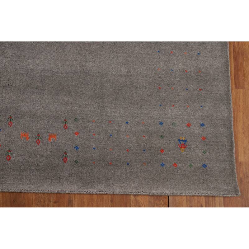 Gray Tribal Gabbeh Oriental Area Rug Handmade Wool Carpet - 8'1" x 9'8"