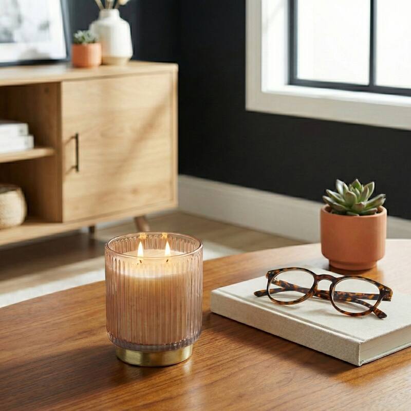Modern Round Glass Candle on Base - 5" - 5.0"