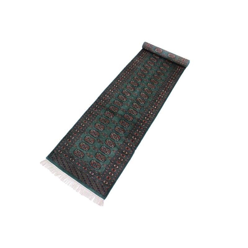Rustic Bokhara Le Green/Black Hand Knotted Wool Runner - 2'7'' x 11'6''