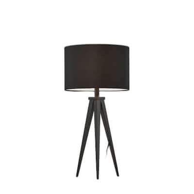 Black Metal Tripod Table Lamp with Drum Fabric Shade and Rotary Switch - 14” x 14” x 28” (D x W x H)