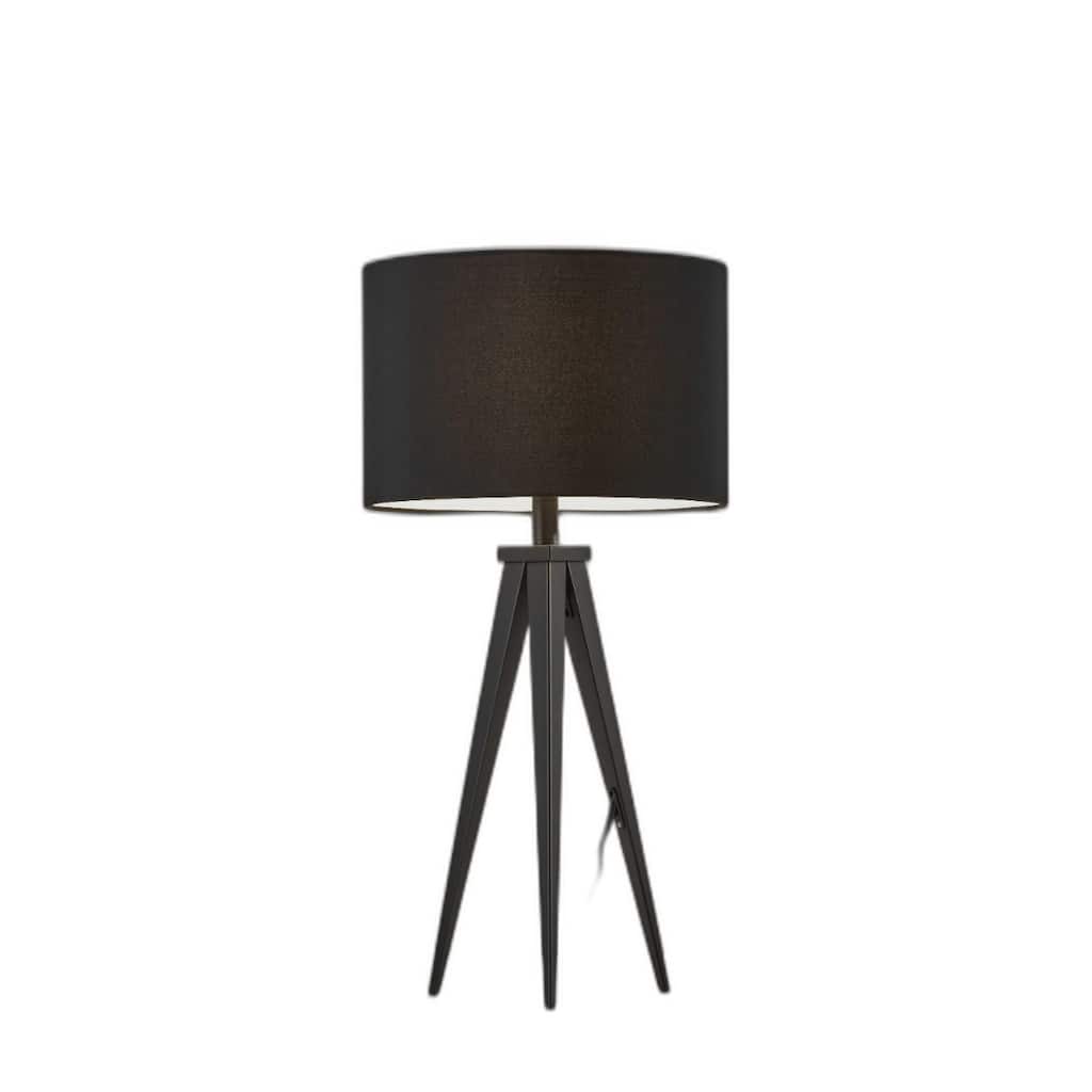 Black Metal Tripod Table Lamp with Drum Fabric Shade and Rotary Switch - 14” x 14” x 28” (D x W x H)