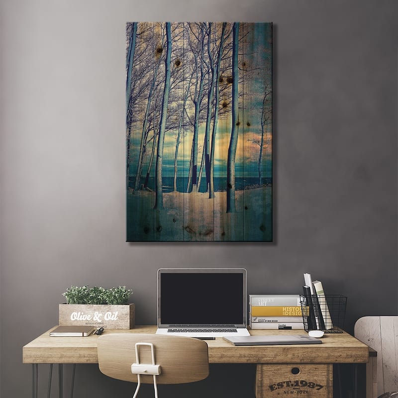Winter At Lake Michigan Print On Wood by Michelle Calkins - Multi-Color