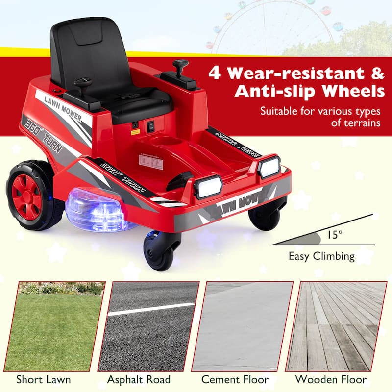 Costway 12V Ride on Lawn Mower with Dual Control Sticks LED Lights - See Details