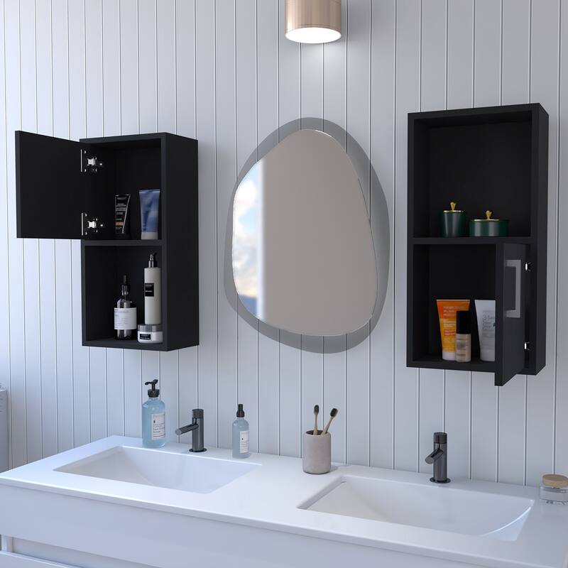 Wall-Mounted Bathroom Medicine Cabinets with Open Shelf, Sleek Handles for Storage and Organization