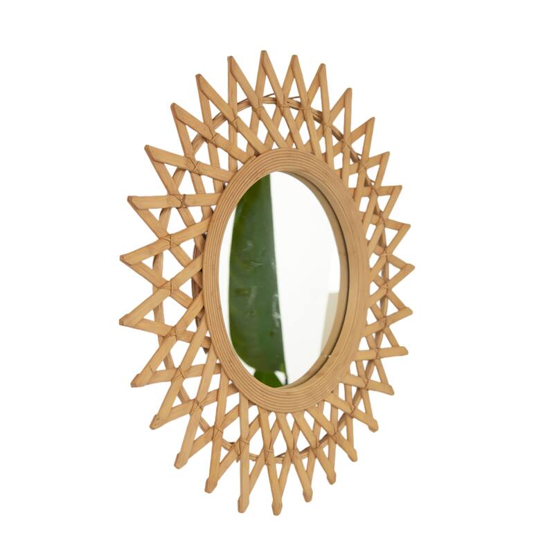 GDFStudio - Solana 24" Wall-Mounted Bamboo Artistry Circle Mirror with Hemp, Irregular Shape