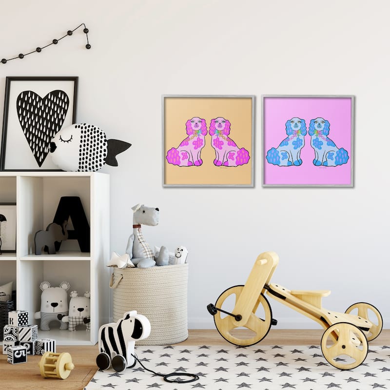 Stupell Brightly Colored Posh Pooches Framed Giclee Art Design By Katie Conley (Set of 2)