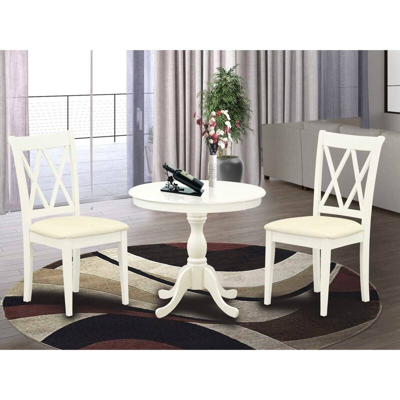 3-Piece Linen White Finish Solid Wood Top - Dining Room Set - Seats 4