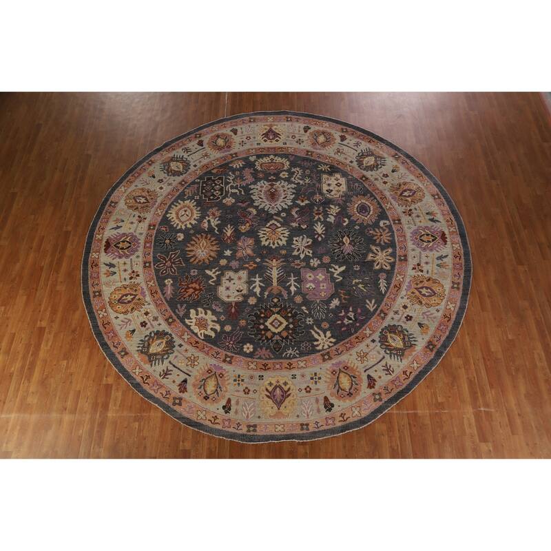 Hand Knotted Oriental 100% Wool Carpet Transitional All-Over Navy Blue & Blues Oushak Area Rug - 11' 7'' X 11' 8''
