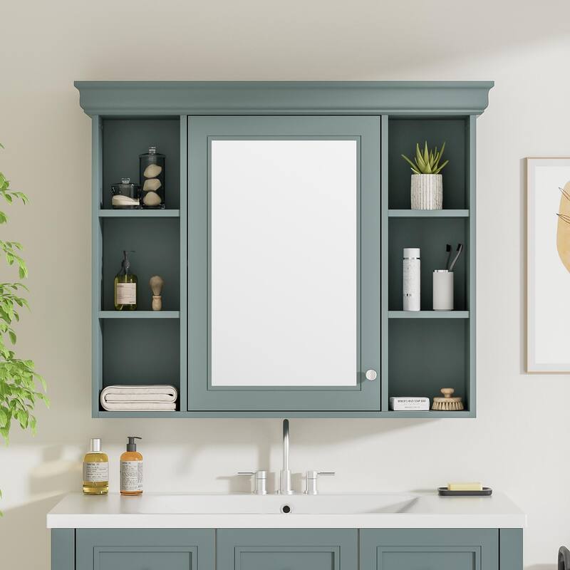 Modern Bathroom Wall Cabinet with Mirror,Medicine Cabinet with 6 Open Shelves