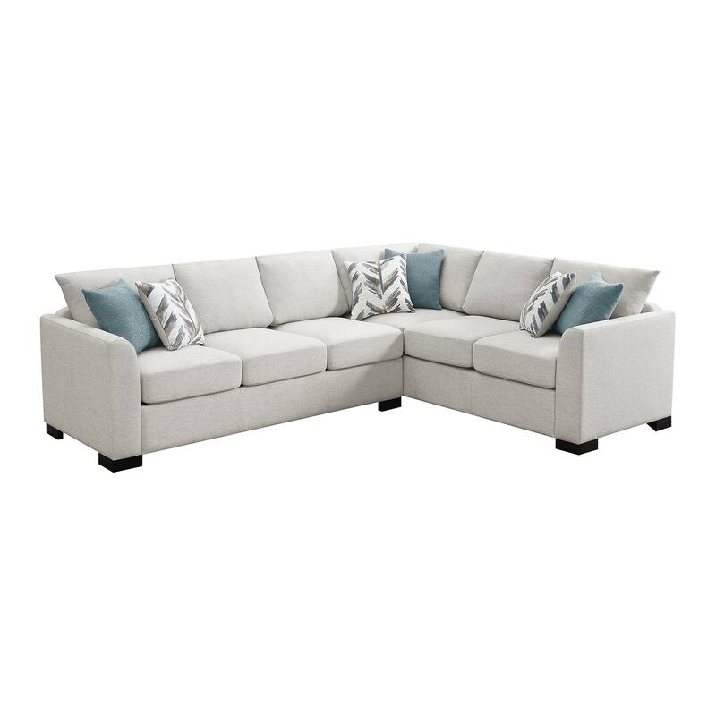 Chenille Upholstered Sleeper Sectional Sofa with 6 Pillows in Greige - Symmetrical - Greige