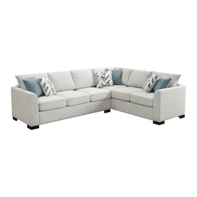 Chenille Upholstered Sleeper Sectional Sofa with 6 Pillows in Greige