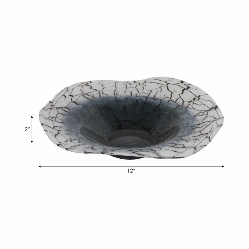 Modern Abstract Cracked Glass Texture Bowl - Home Decor - 12", Black - 12.0"
