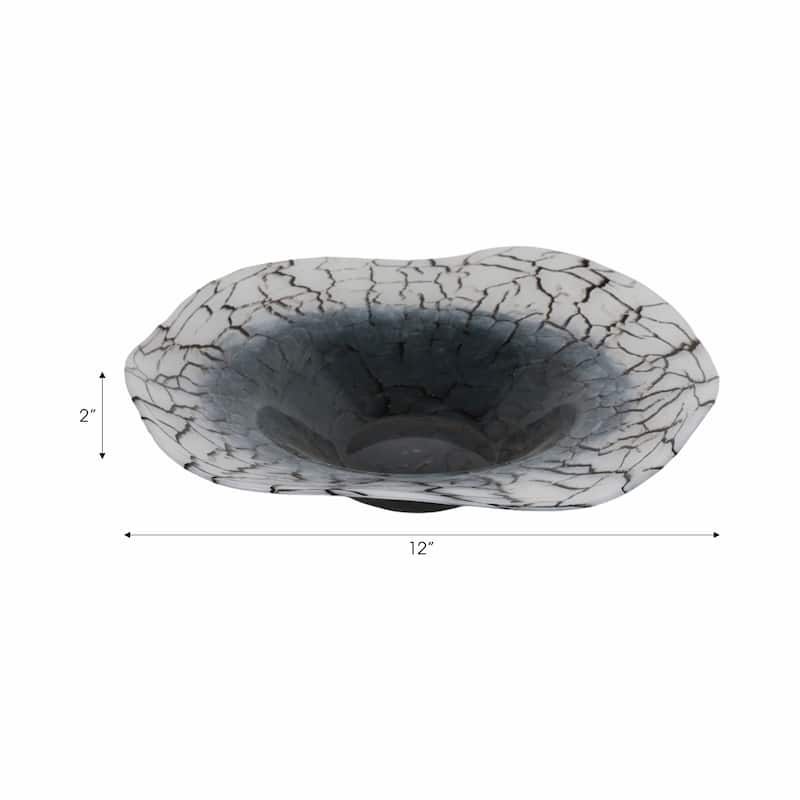 Modern Glass Bowl with Freeform Rim and Cracked Vein Texture - 12" x 12" x 2"