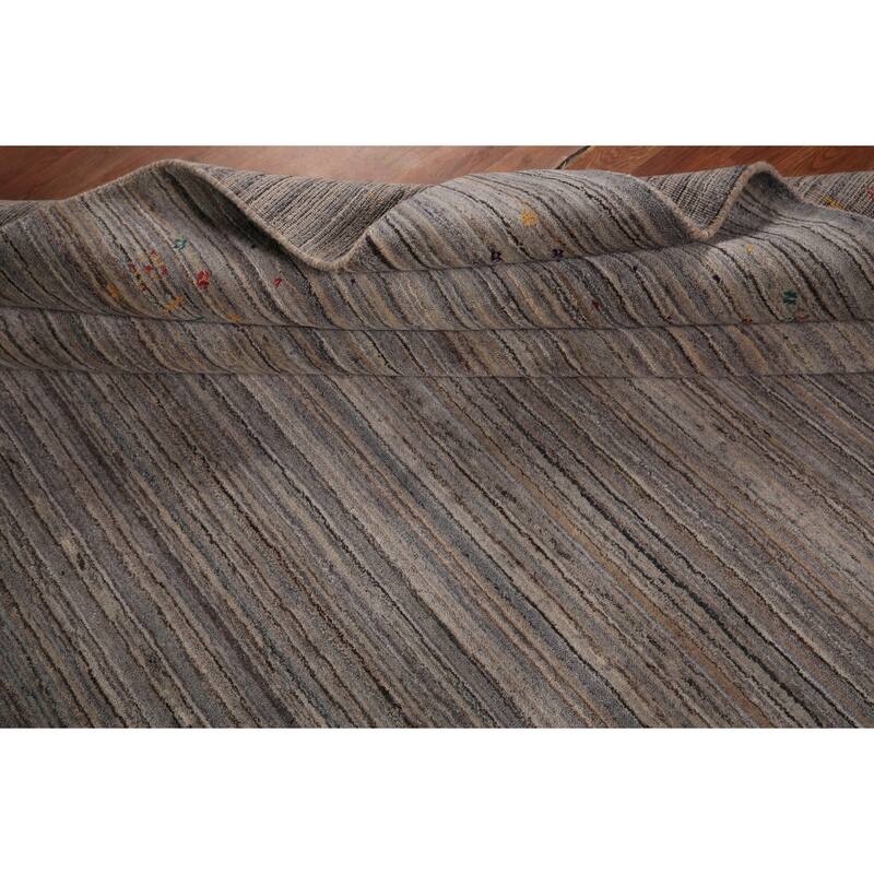 Tribal Striped Gabbeh Indian Square Area Rug Handmade Wool Carpet - 7'11" X 7'11"