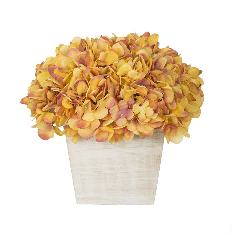 Faux Hydrangea in White Washed Wood Cube Planter