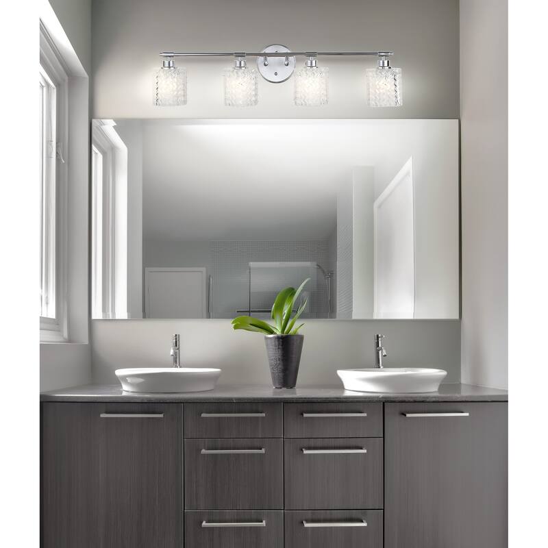 Manhattan Vintage Iron/Chevron Pattern Glass Farmhouse Cottage LED Vanity Light, by JONATHAN Y