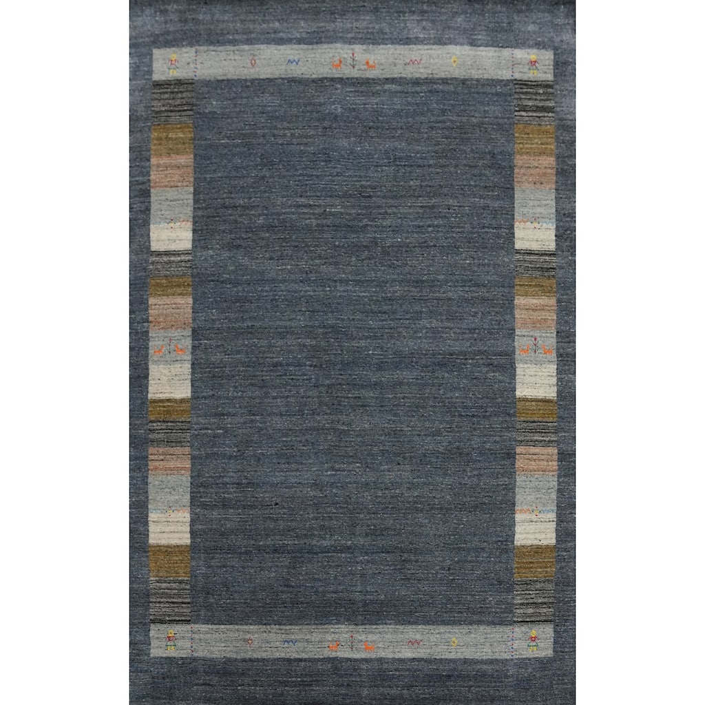 Hand Knotted Oriental 100% Wool Carpet Tribal Tribal Navy Blue & Blues Gabbeh Area Rug - 10' 0'' X 6' 8''