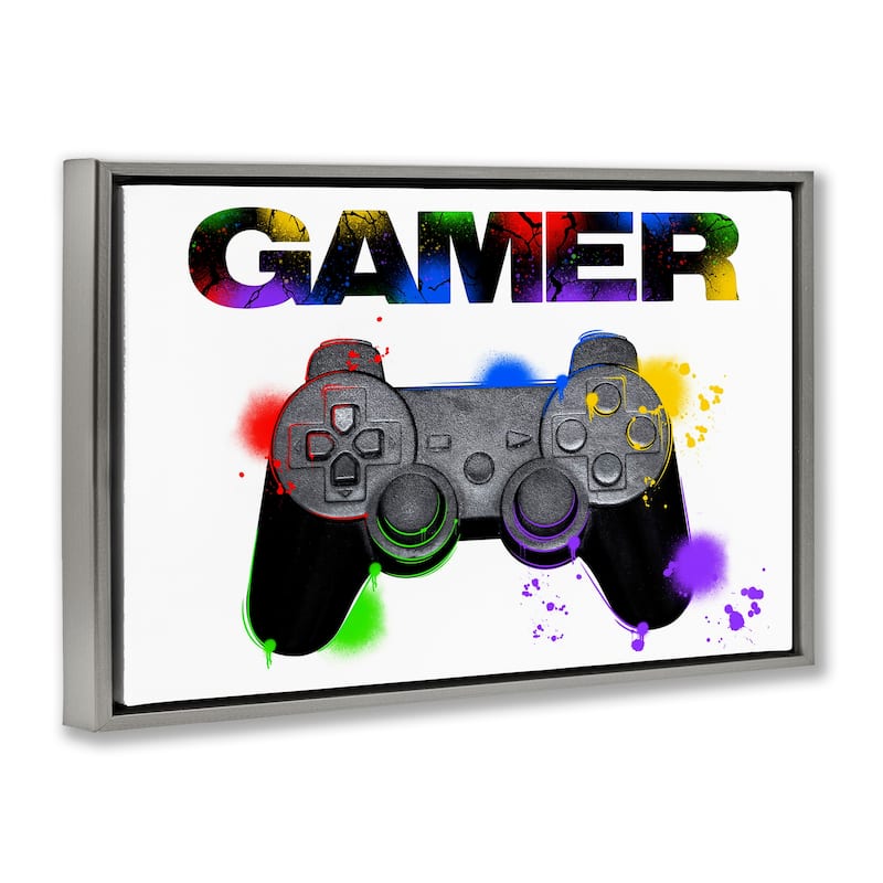 Stupell Gamer with Rainbow Splashes Framed Floater Canvas Wall Art Design By Marcus Prime