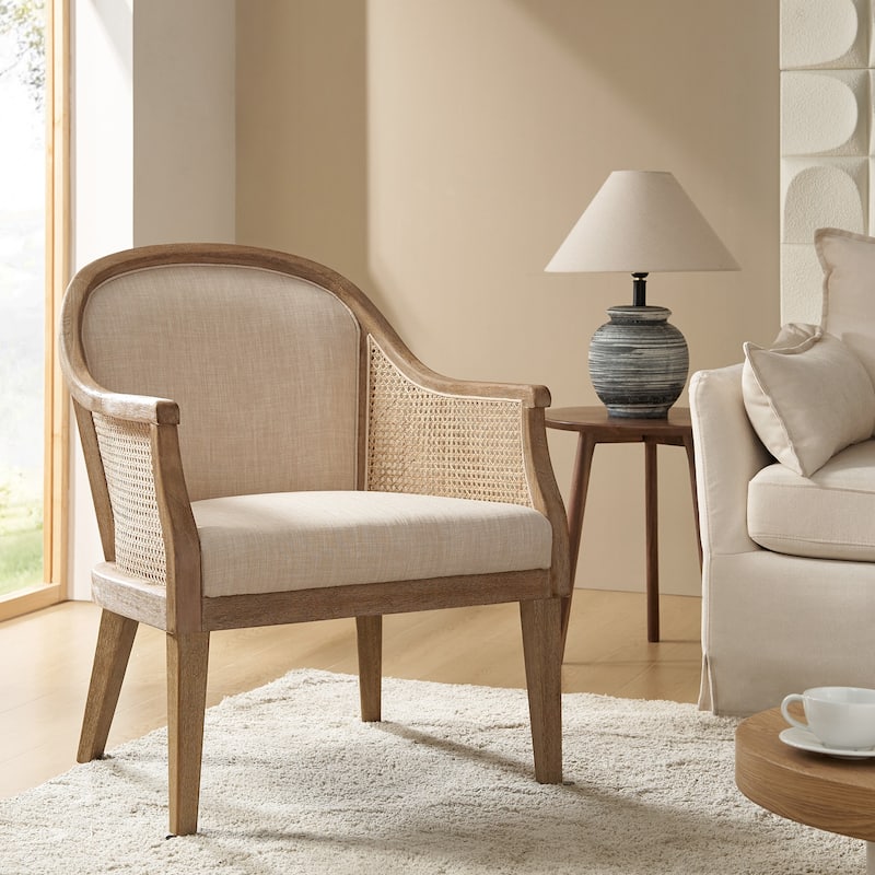 Danilo Farmhouse Rattan Solid Wood Armchair with Solid Wood Legs by HULALA HOME