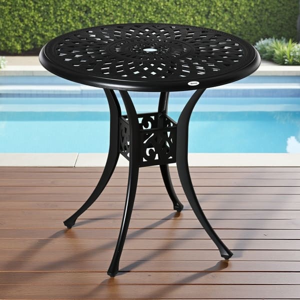 aluminum patio dining table with umbrella hole Round Patio Dining Table with Umbrella Hole for Garden, Backyard