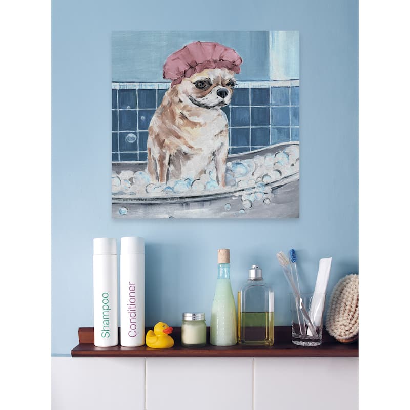 'Dog in Shower Cap' Painting Print on Wrapped Canvas