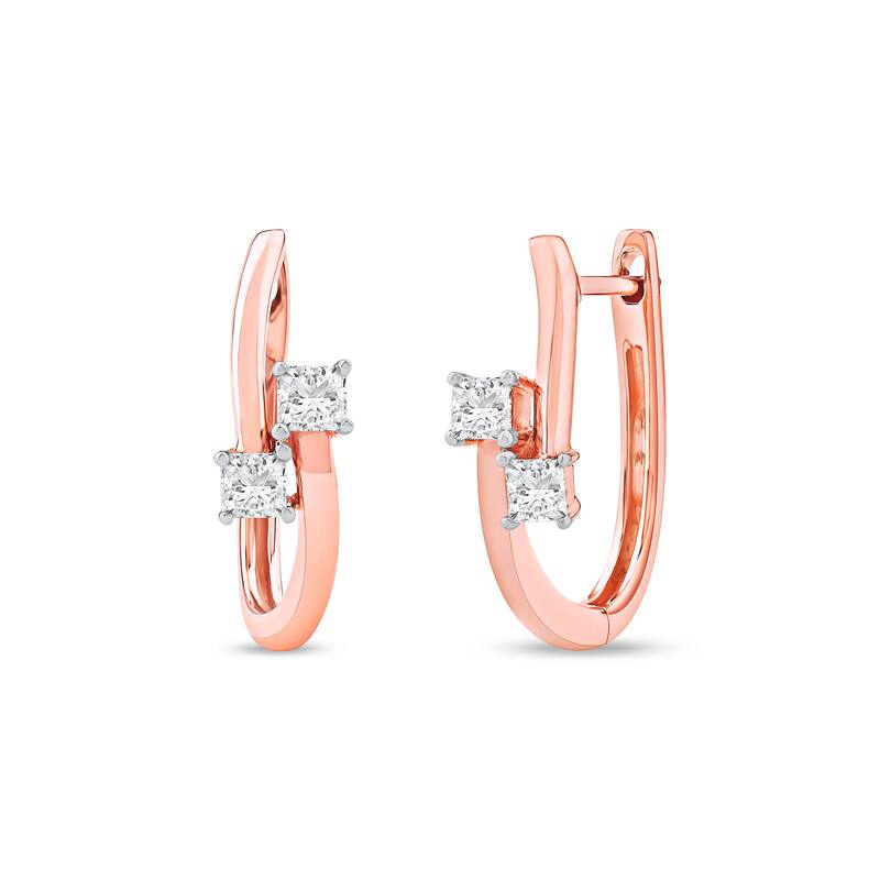 1/3ct TDW Diamond Two Stone Hoop Earrings in 10k Rose Gold for Women - Rose gold