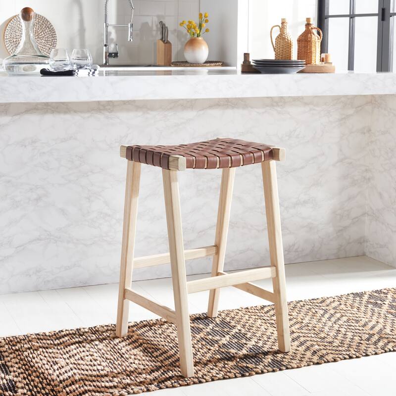 SAFAVIEH Remzija 30-inch Woven Leather Rectangle Bar Stool - 20" W x 19" D x 30" H