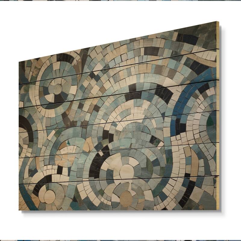Designart "Blue And White Bohemian Medley" Boho Mosaic Print on Natural Pine Wood