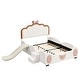 preview thumbnail 5 of 9, Full Size PU Upholstered Platform Bed with Seashell Shaped Headboard, LED Light and Slide, Wood Kids Bed Frame, Pink+White
