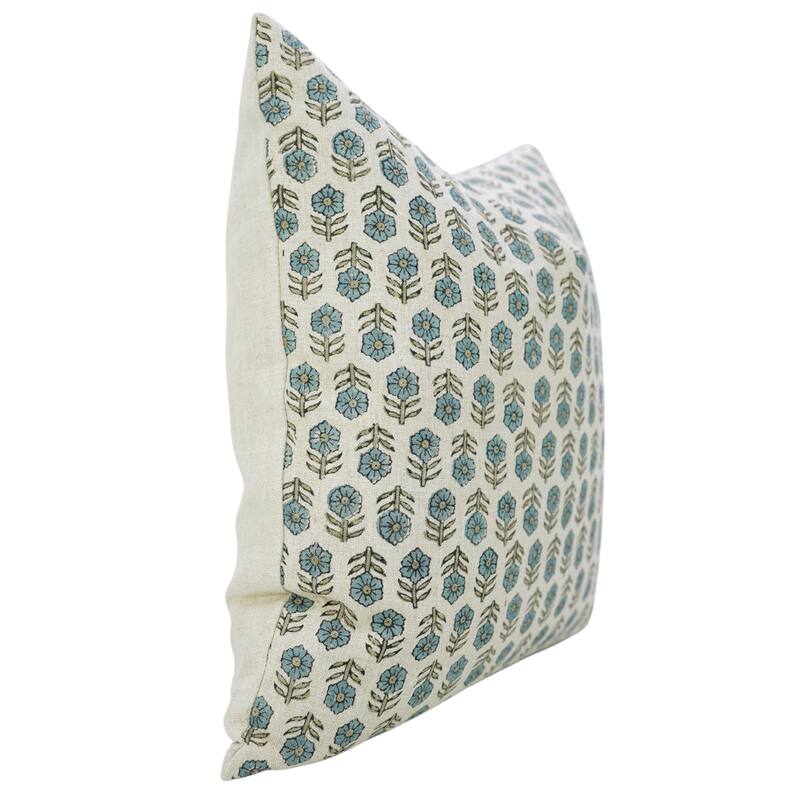 Fabdivine Accent Pillow Cover Floral Block Print Linen, Tulsi Buti