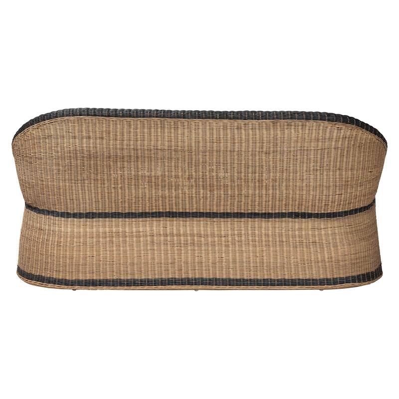 Emiliana Natural Rattan Loveseat - Handwoven Wicker Sofa with Two-Tone Woven Detailing and Cushion, Boho Coastal Seating
