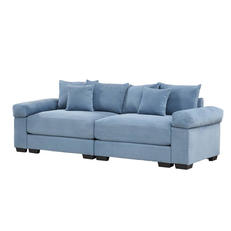 92" Oversized Corduroy Couch for Living Room, Upholstered Loveseat Sofa with Wide Armrests and Throw Pillows for Apartment